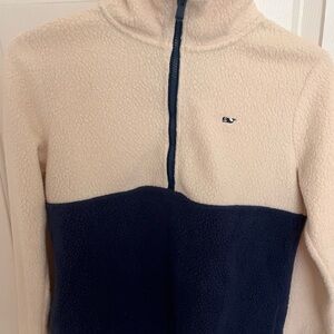 Vineyard Vines Cream and Navy Half-Zip Fleece